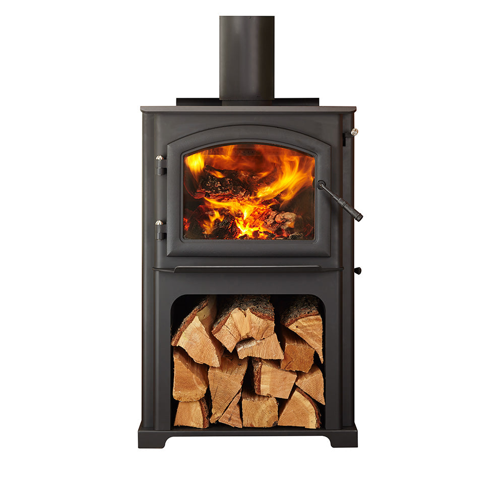Quadra-Fire Discovery II wood stove; decorative side treatment, chimney and surrounding finishes may be separately selected
