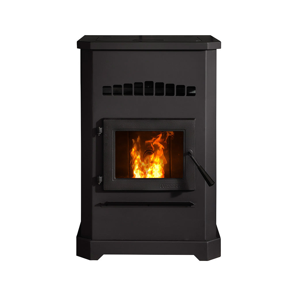 Quadra-Fire Outfitter II pellet stove; pictured venting, accessories and room finishes may be separate