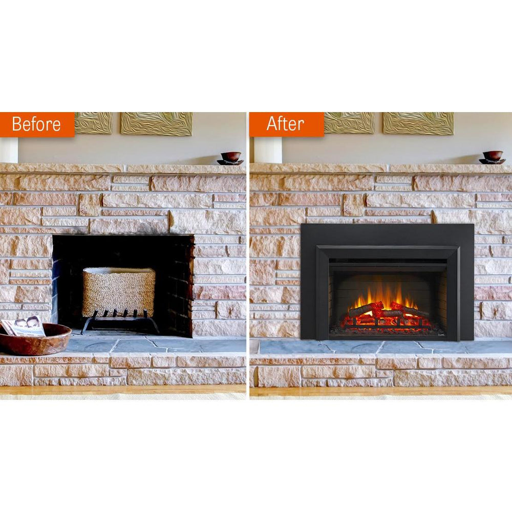 SimpliFire 30-inch electric insert; optional front, surround and room finishes may be shown.