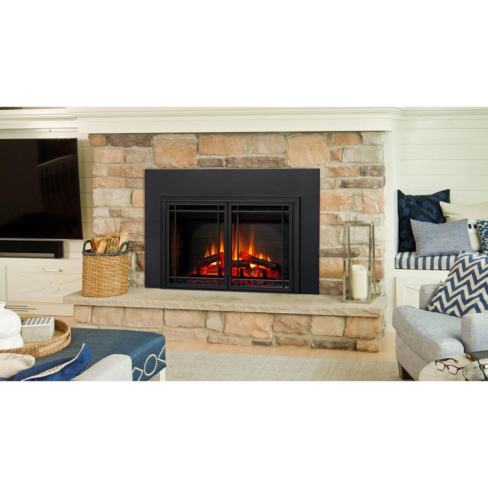 SimpliFire 30-inch electric insert; optional front, surround and room finishes may be shown.
