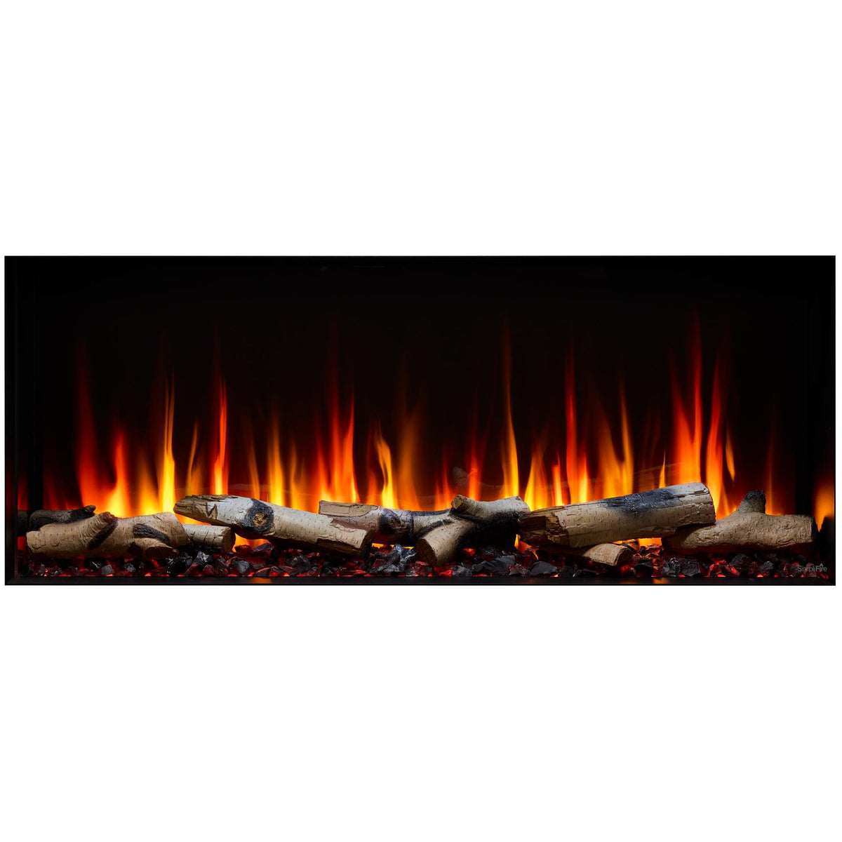 Triton 50: SimpliFire Triton 50" electric fireplace unit with birch logs; optional accessories and room finishes may be shown and are separately selected.