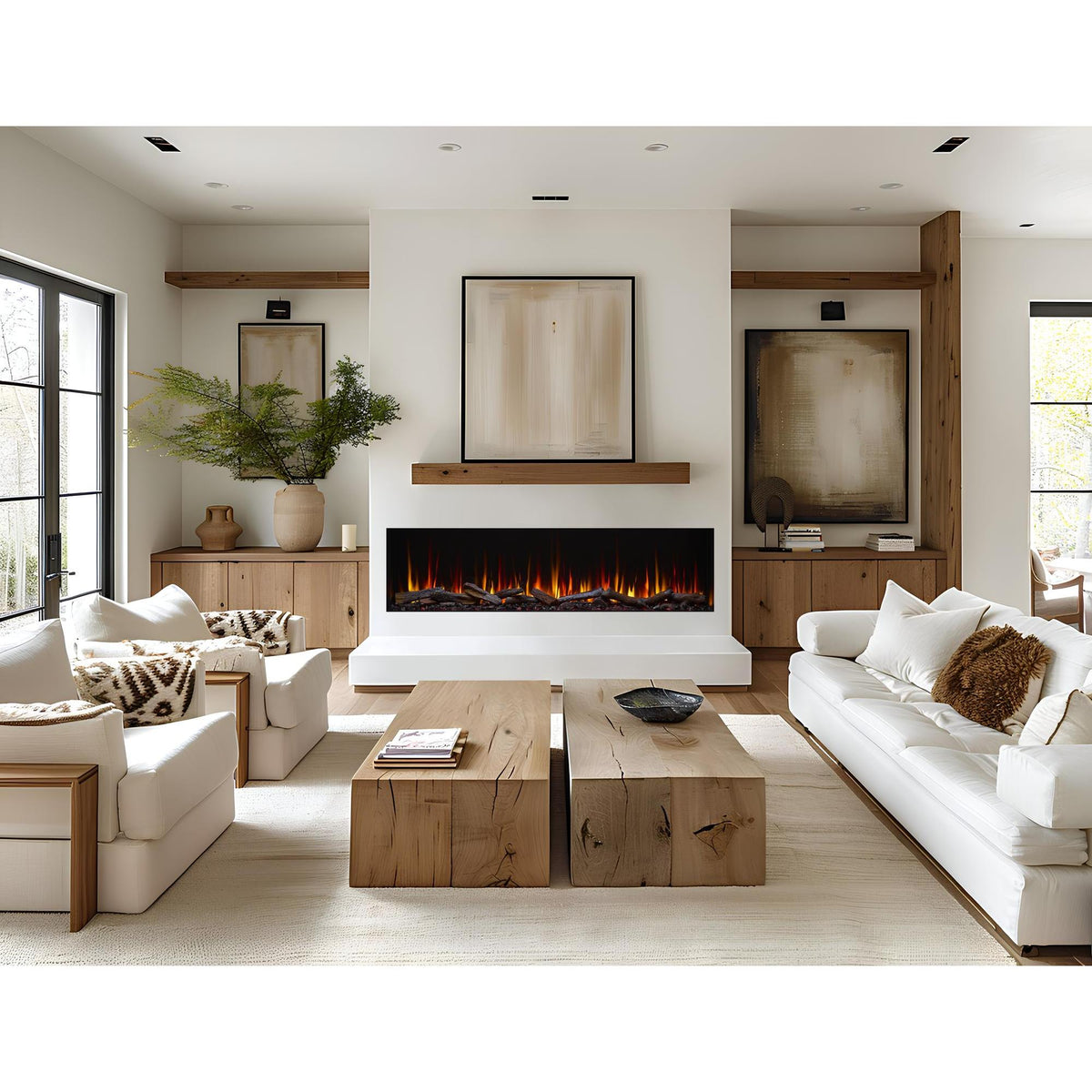 Triton 78: Simplifire Triton electric fireplace; optional accessories and room finishes may be shown and are separately selected.