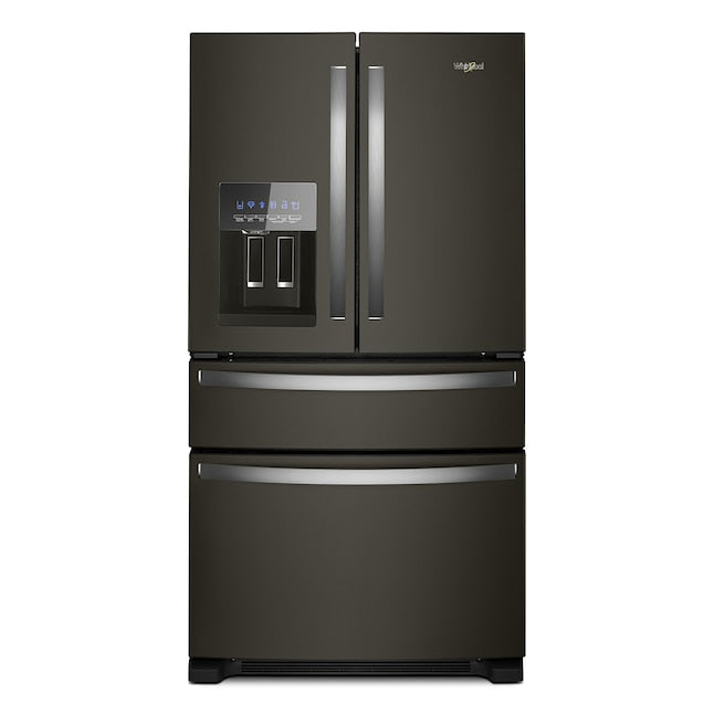 Whirlpool 36" 24.5 CuFt 4-Door French Door Refrigerator w/5 Glass Shelves, External Ice/Water Dispenser, Icemaker in Fingerprint Resistant Black SS-Washburn's Home Furnishings