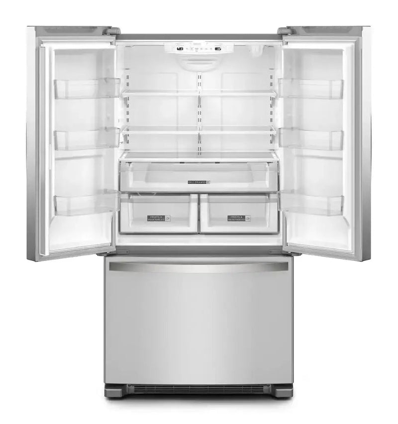 Whirlpool 36" 25.2 CuFt French Door Refrigerator with 5 Glass Shelves, Internal Water Dispenser Fingerprint Resistant SS-Washburn's Home Furnishings