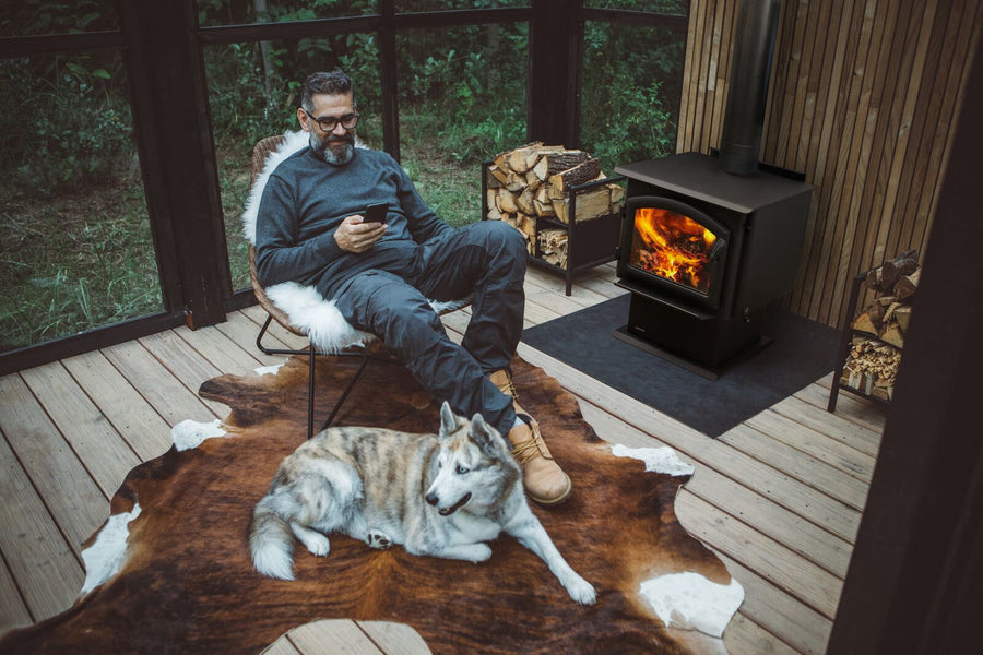 Quadra-Fire wood stove warming a living room