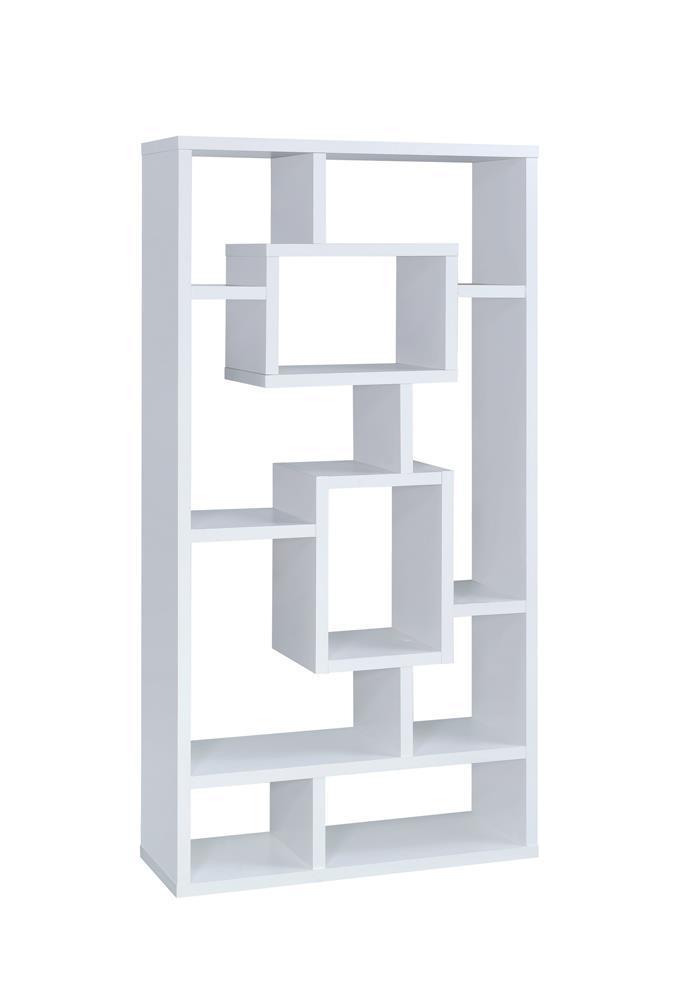 10-shelf Geometric - Bookcase - White-Washburn's Home Furnishings