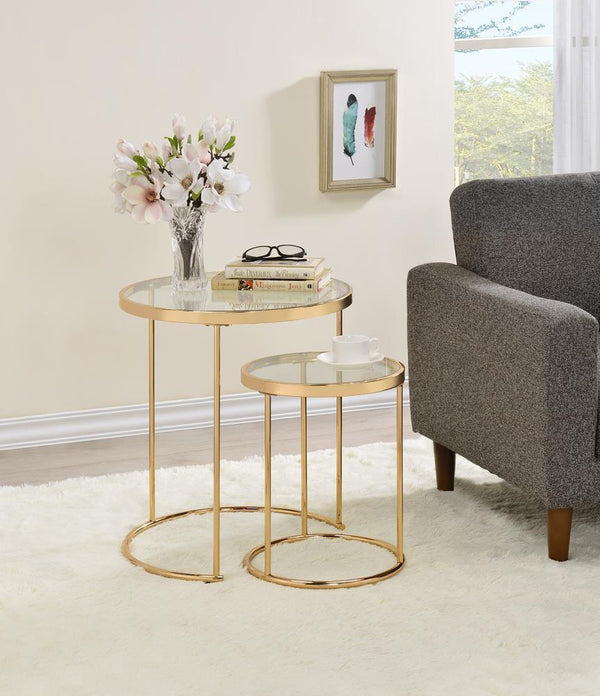 2-piece Round Glass Top Nesting Tables - Yellow-Washburn's Home Furnishings