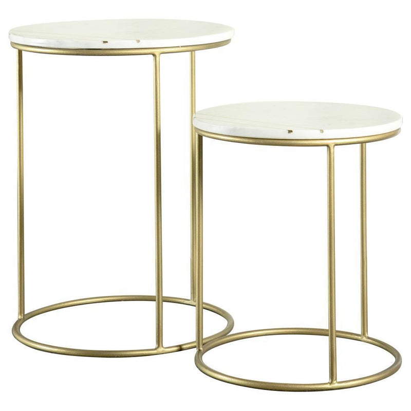 2-piece Round Marble Top Nesting Tables - Yellow-Washburn's Home Furnishings