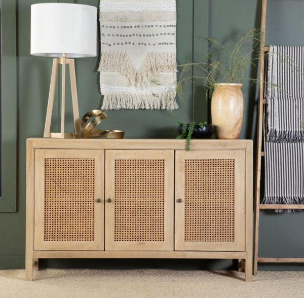 3 Woven Cane Doors Accent Cabinet - Light Brown-Washburn's Home Furnishings