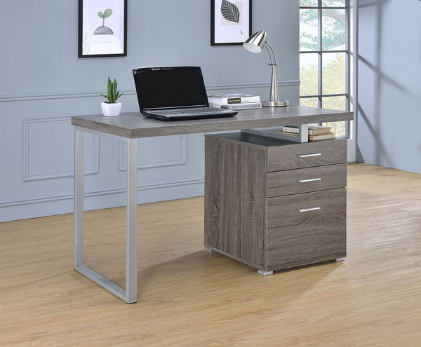 3-drawer Brennan Office Desk - Weathered Grey-Washburn's Home Furnishings