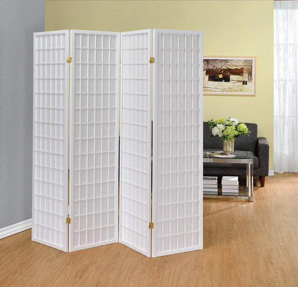 4 Panel Folding Screen - White-Washburn's Home Furnishings