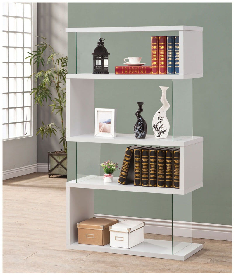 4-tier Bookcase - White Glossy And Clear-Washburn's Home Furnishings
