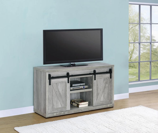 48-inch 3-shelf Sliding Doors Tv Console - Grey Driftwood-Washburn's Home Furnishings