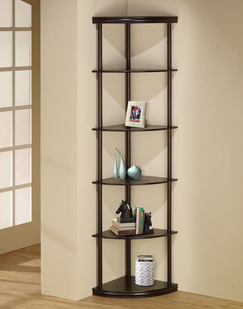 5-shelf Corner Bookshelf - Brown-Washburn's Home Furnishings