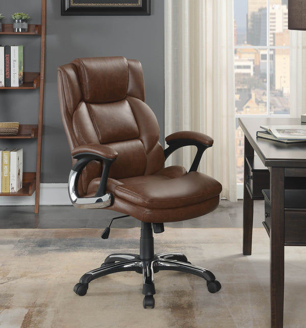 Adjustable Height Office Chair With Padded Arm - Brown-Washburn's Home Furnishings