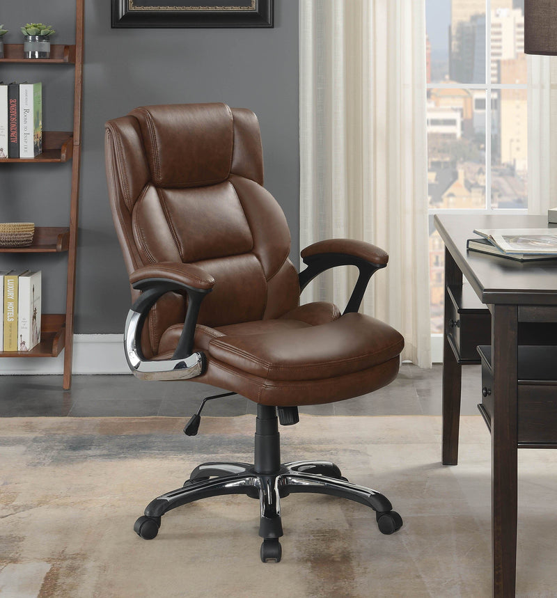 Brown Leather Home Office Chair Swivel Adjustable Height Chair