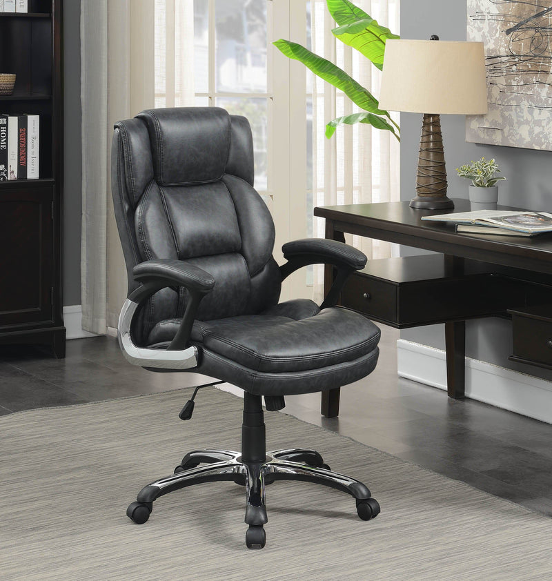 Adjustable Height Office Chair With Padded Arm - Grey-Washburn's Home Furnishings