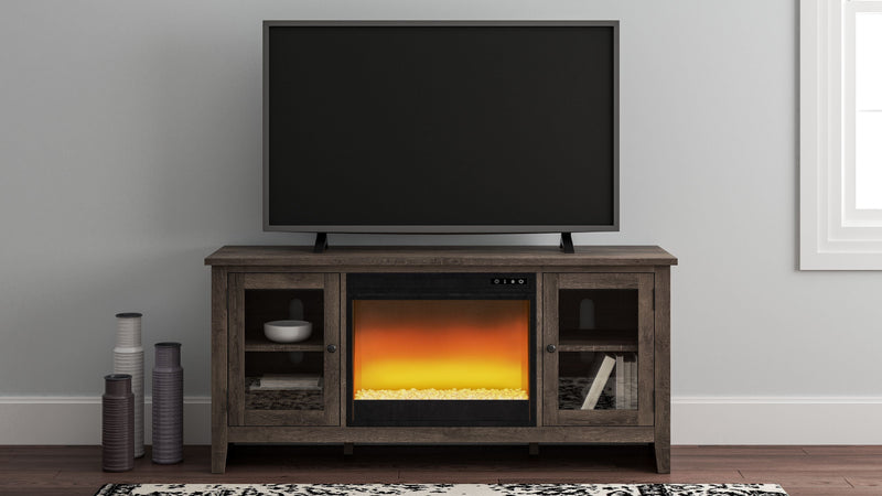 Arlenbry - Gray - Lg Tv Stand With Glass/stone Fireplace Insert-Washburn's Home Furnishings