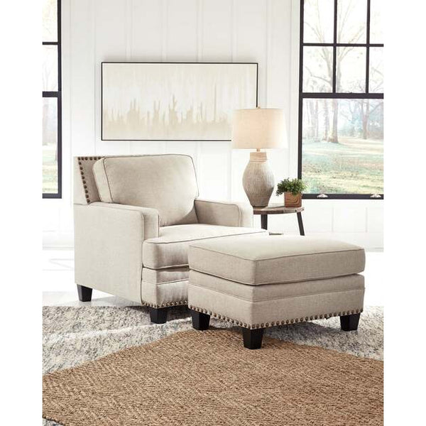 Ashley Claredon Chair & Ottoman in Linen-Washburn's Home Furnishings