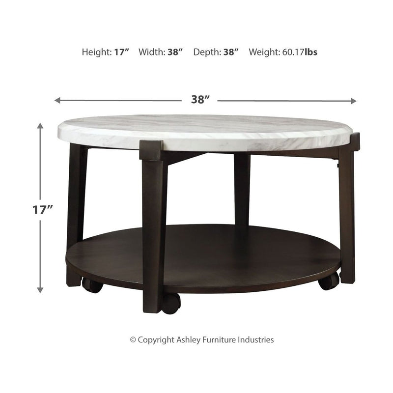 Janilly - Dark Brown/White - Round Cocktail Table-Washburn's Home Furnishings