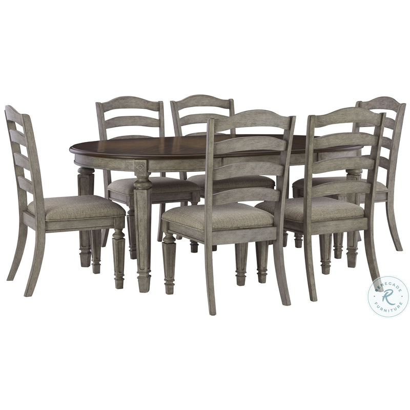 Ashley Lodenbay Oval Dining Room Ext Table & 6 Upholstered Seat Chairs in Antique Gray-Washburn's Home Furnishings