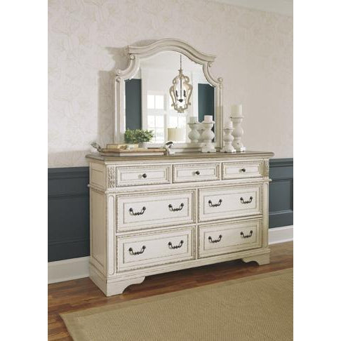 Ashley Realyn Chipped White Dresser & Mirror-Washburn's Home Furnishings