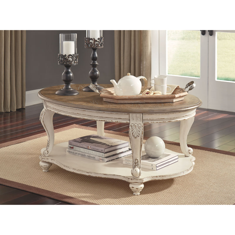Realyn - White/Brown - Oval Cocktail Table-Washburn's Home Furnishings