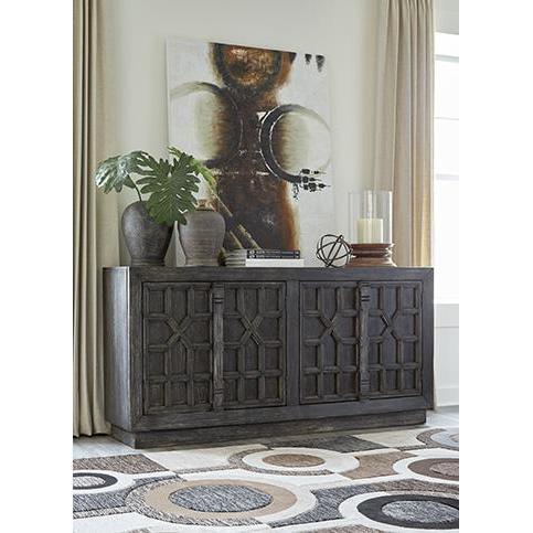 ASHLEY ROSEWORTH ACCENT CABINET IN DISTRESSED BLACK-Washburn's Home Furnishings