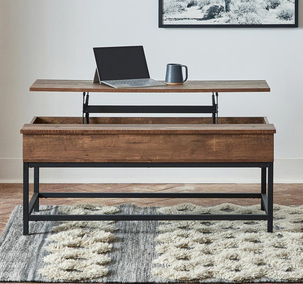 Black Coffee Table With Hidden Storage - Brown-Washburn's Home Furnishings