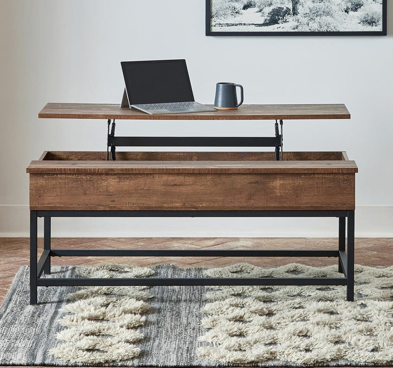 Black Coffee Table With Hidden Storage - Brown-Washburn's Home Furnishings