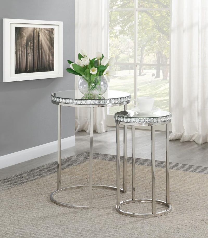 Bleker - 2-piece Round Nesting Table - Pearl Silver-Washburn's Home Furnishings