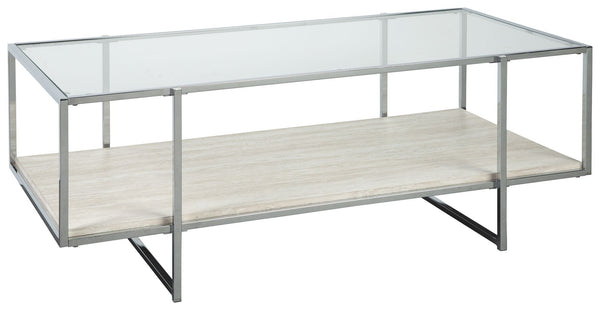 Bodalli - Ivory/chrome - Rectangular Cocktail Table-Washburn's Home Furnishings