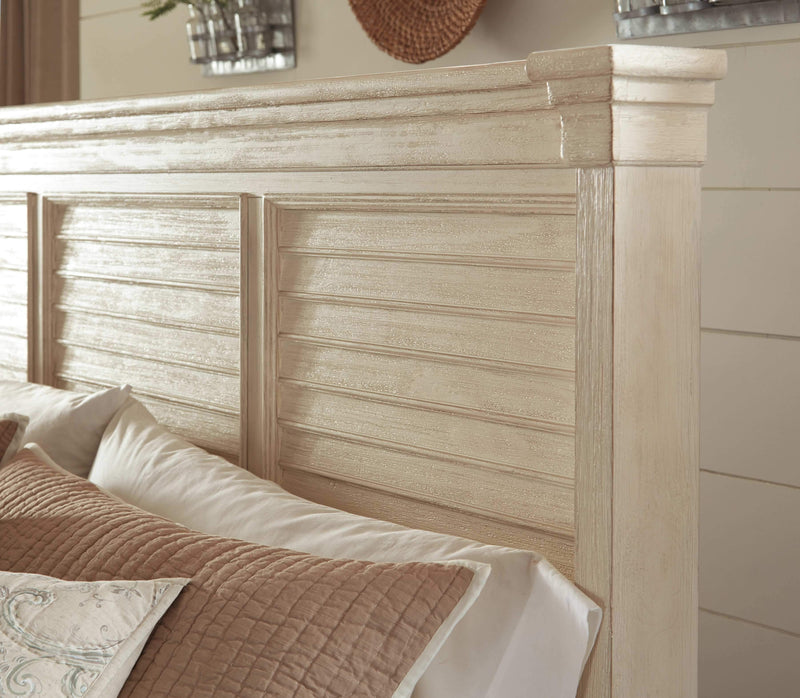 Bolanburg - Antique White - King Panel Bed - Louvered Headboard-Washburn's Home Furnishings
