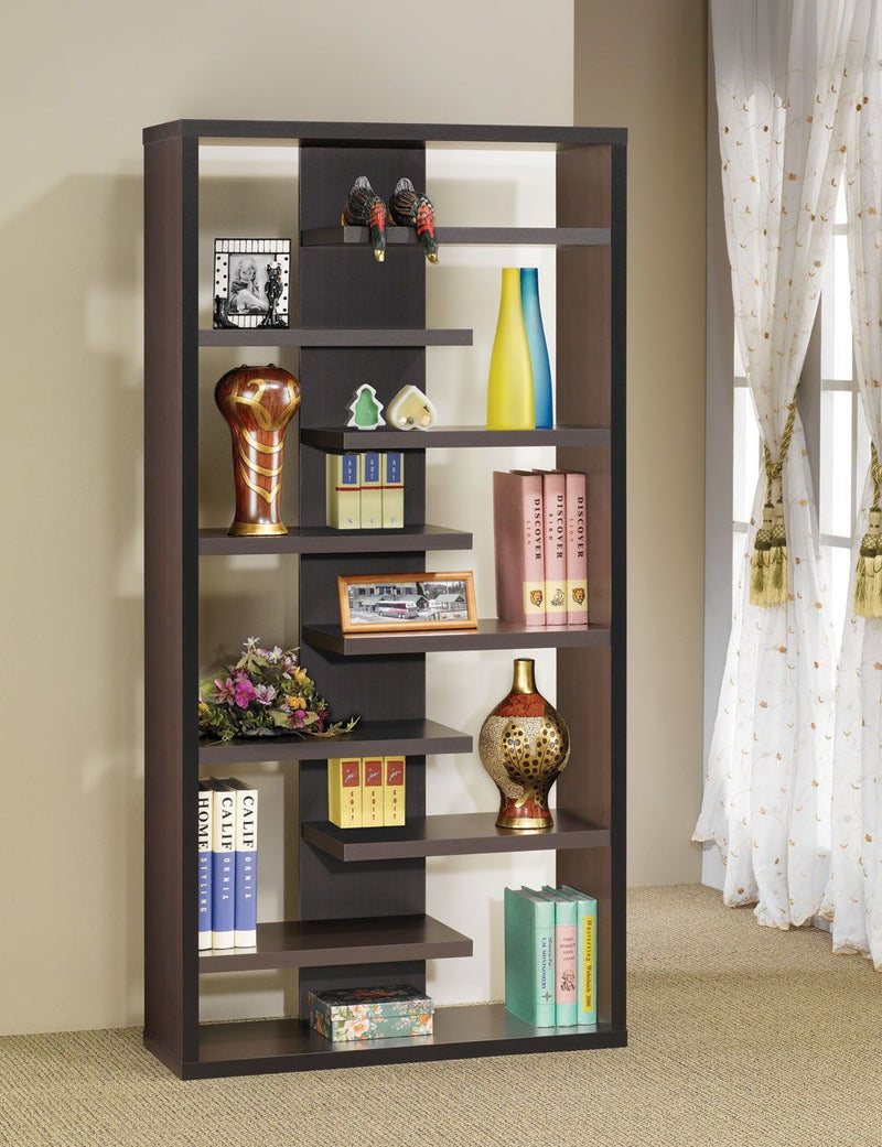 Bookcase With Staggered Floating Shelves - Brown-Washburn's Home Furnishings