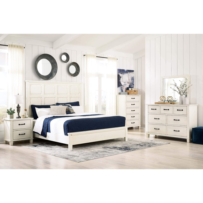 Braunter - Aged White - Queen Panel Bed-Washburn's Home Furnishings