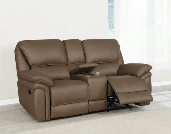 Breton - Motion Loveseat With Console - Light Brown-Washburn's Home Furnishings