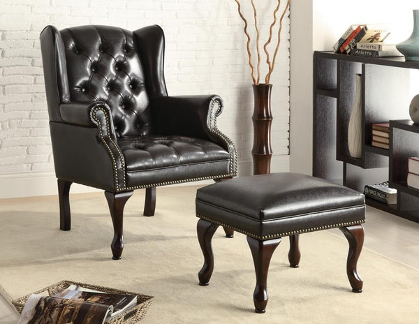 Button Tufted Back Accent Chair With Ottoman - Black-Washburn's Home Furnishings