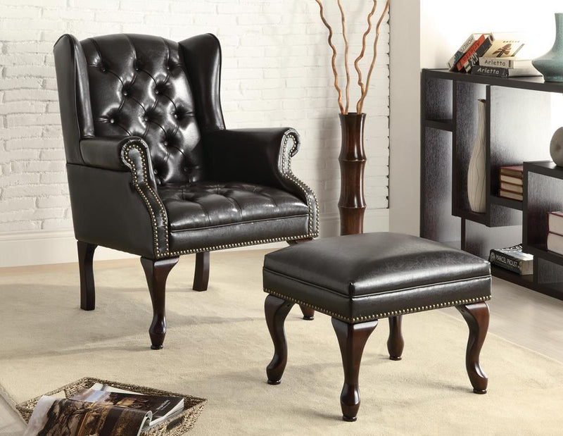 Button Tufted Back Accent Chair With Ottoman - Black-Washburn's Home Furnishings