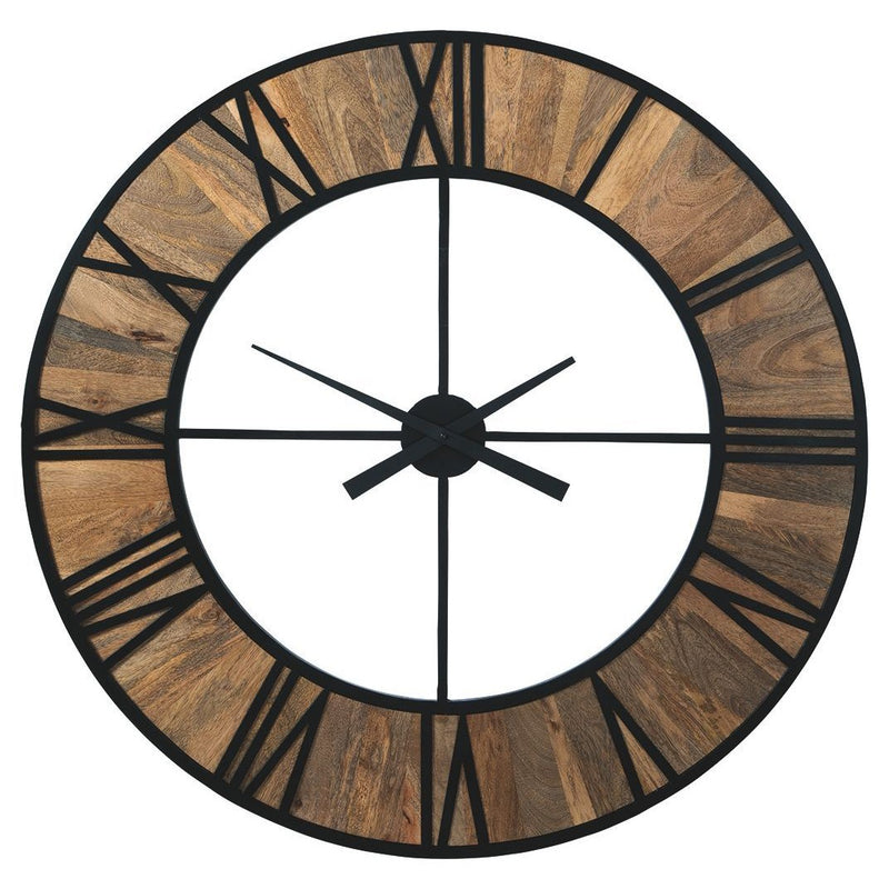 Byram - Natural/black - Wall Clock-Washburn's Home Furnishings