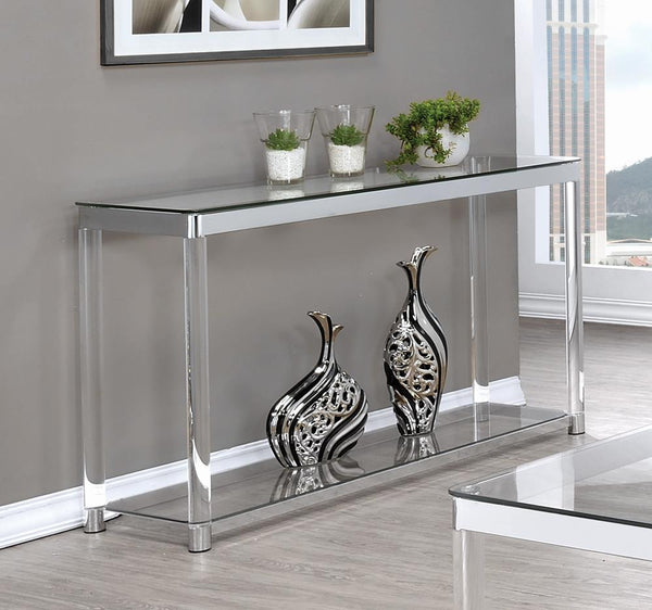 Claude Sofa Table With Lower Shelf Chrome And - Clear-Washburn's Home Furnishings