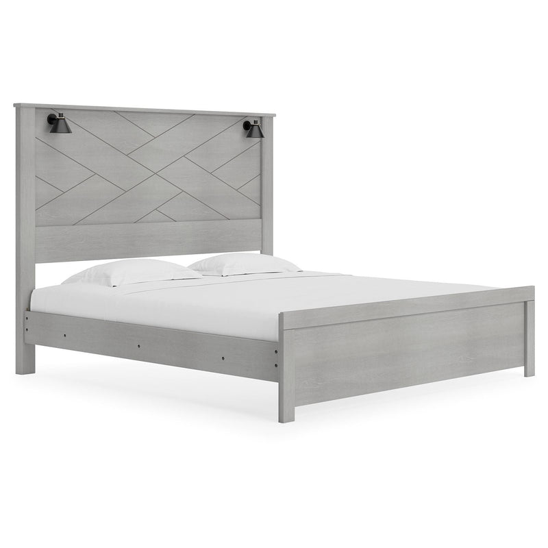 Cottonburg - Light Gray/white - King Panel Bed With Sconce Lights-Washburn's Home Furnishings