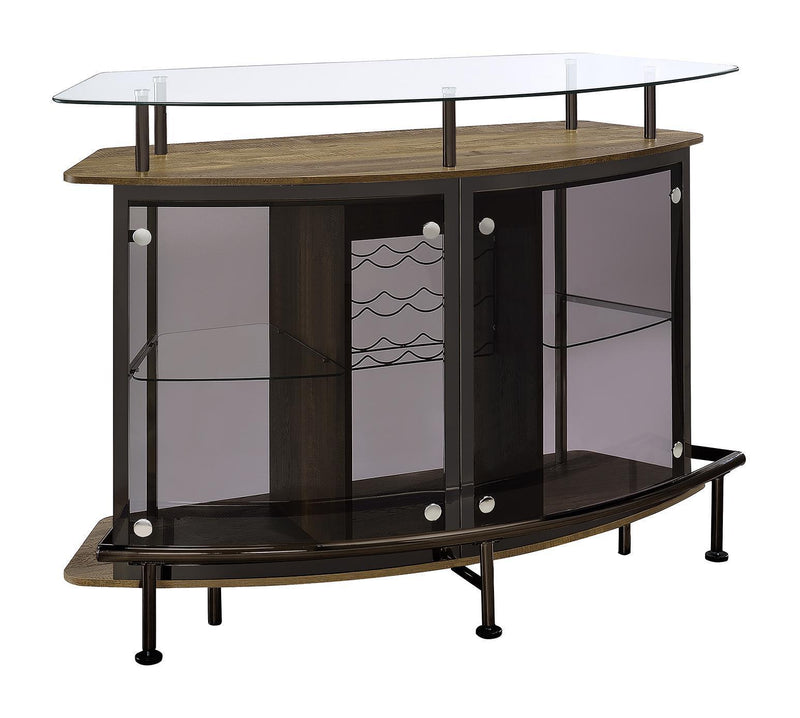 Crescent Shaped - Brown - Glass Top Bar Unit With Drawer-Washburn's Home Furnishings