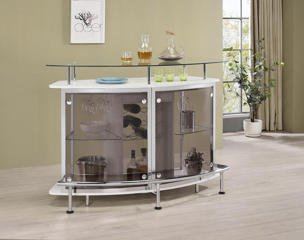 Crescent - Shaped Glass Top - Bar Unit With Drawer - White-Washburn's Home Furnishings