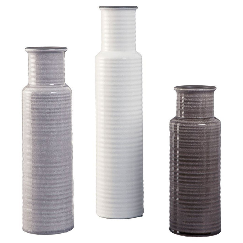 Deus - Gray/white/brown - Vase Set (3/cn)-Washburn's Home Furnishings