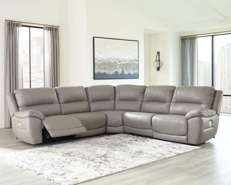 Dunleith - Gray - Power Reclining Sectional 5 Piece-Washburn's Home Furnishings