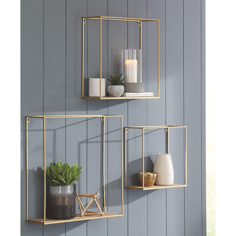 Efharis - Natural/gold Finish - Wall Shelf Set (3/cn)-Washburn's Home Furnishings