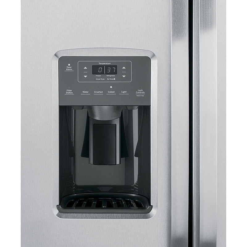 GE 25.3 Cu. Ft. Side-By-Side Refrigerator · Fingerprint Resistant Stainless-Washburn's Home Furnishings