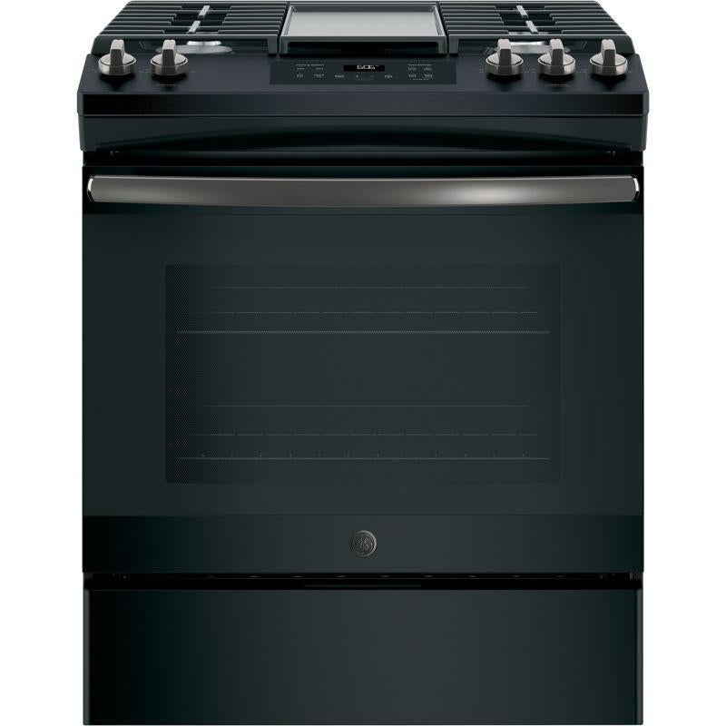 GE® 30" Slide-In Front Control Gas Range in Black Slate-Washburn's Home Furnishings