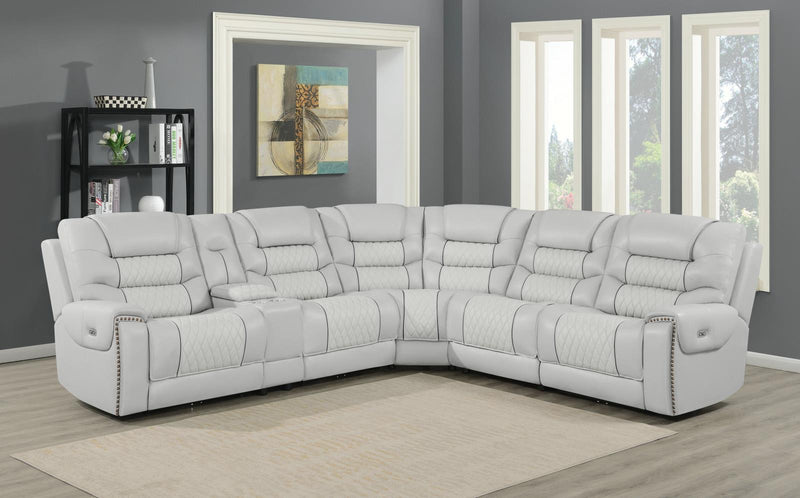 Garnet - Power Reclining Sectional - Pearl Silver-Washburn's Home Furnishings