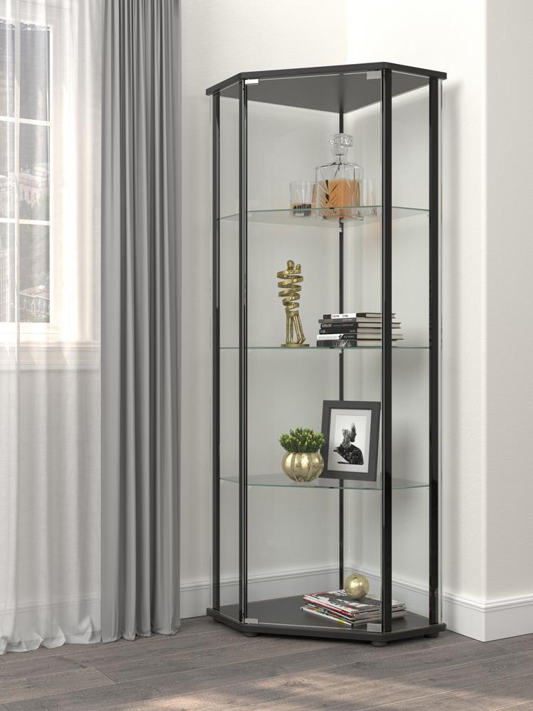 Glass Shelf Curio Cabinet - Black-Washburn's Home Furnishings